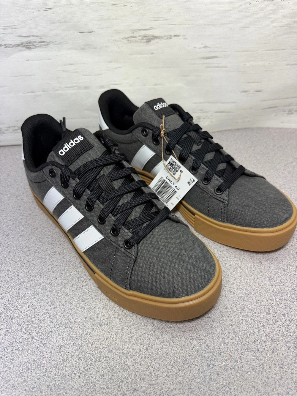 adidas Gray Canvas Sneakers with White Stripes and Gum Sole